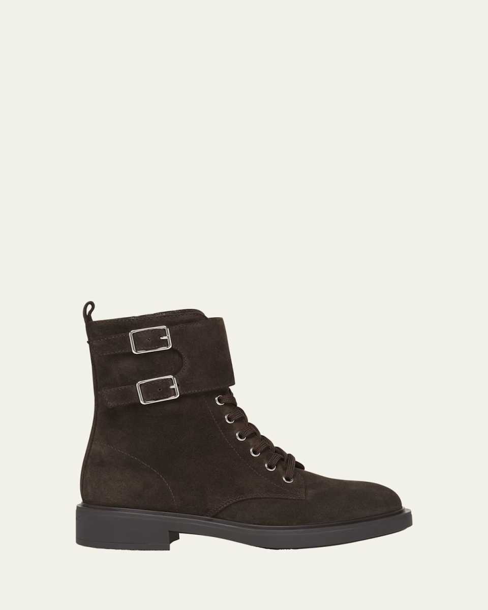 Suede Buckle Cuff Combat Booties